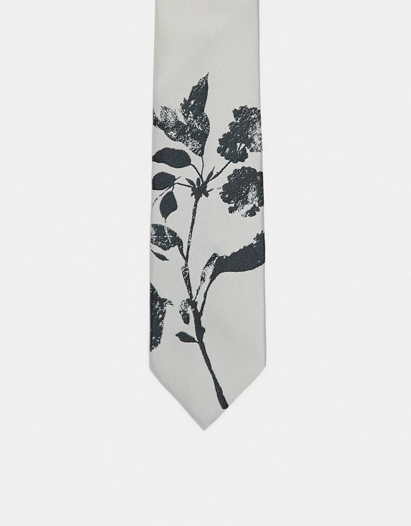 Бежевый узкий галстук с цветочным принтом ASOS DESIGN ASOS DESIGN