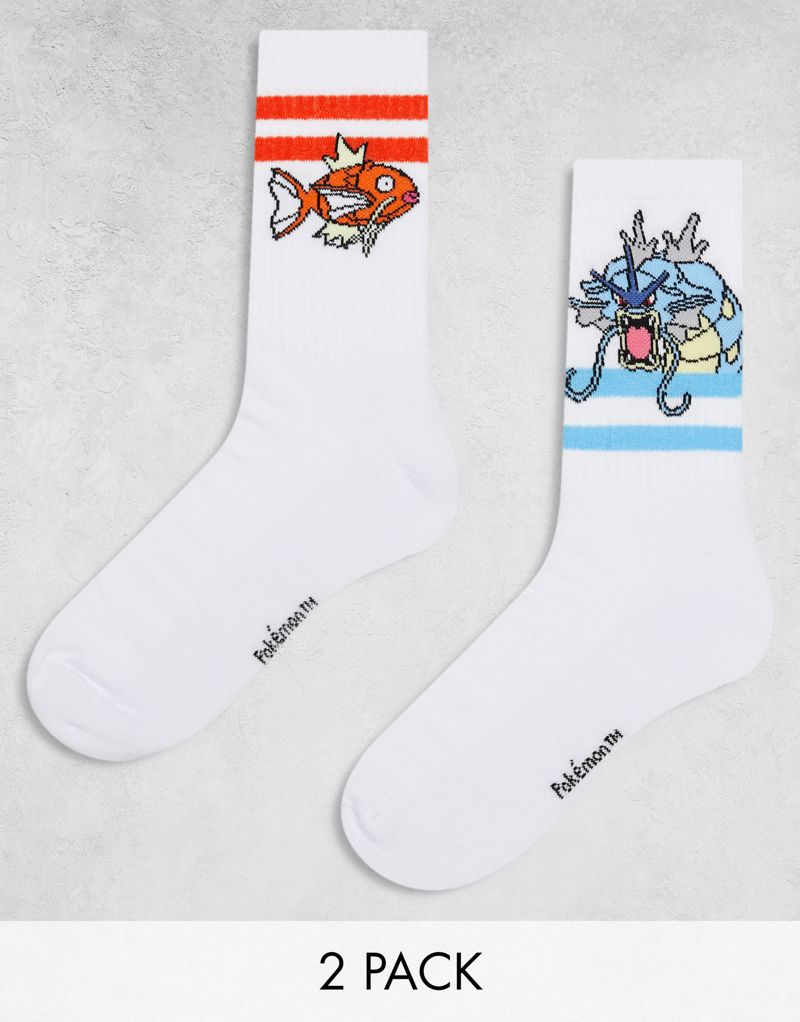 Комплект из двух белых носков ASOS DESIGN с символами Магикарпа и Гьярадоса ASOS DESIGN