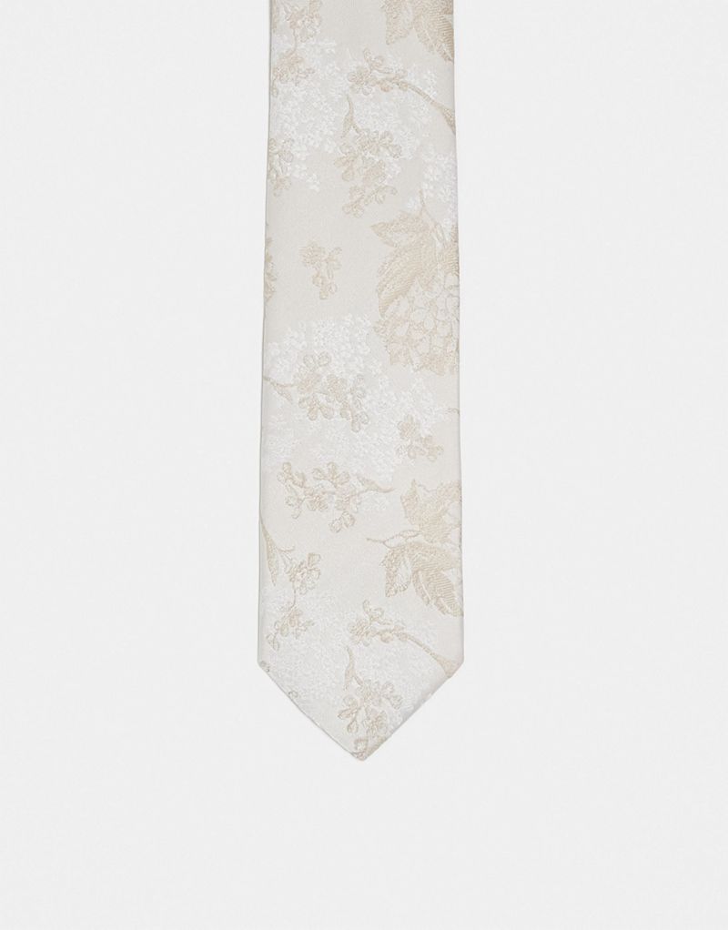 Кремовый тонкий галстук с цветочным узором ASOS DESIGN ASOS DESIGN