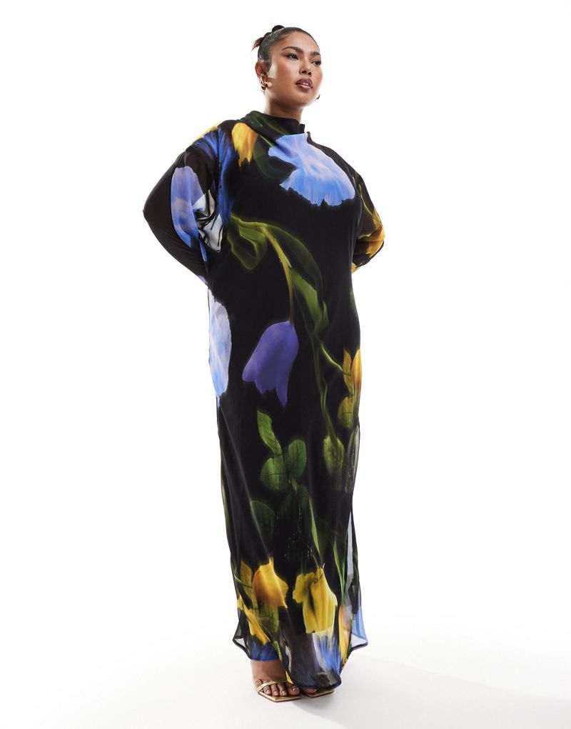 Шифоновое платье макси с размытым цветочным принтом ASOS DESIGN Curve ASOS Curve