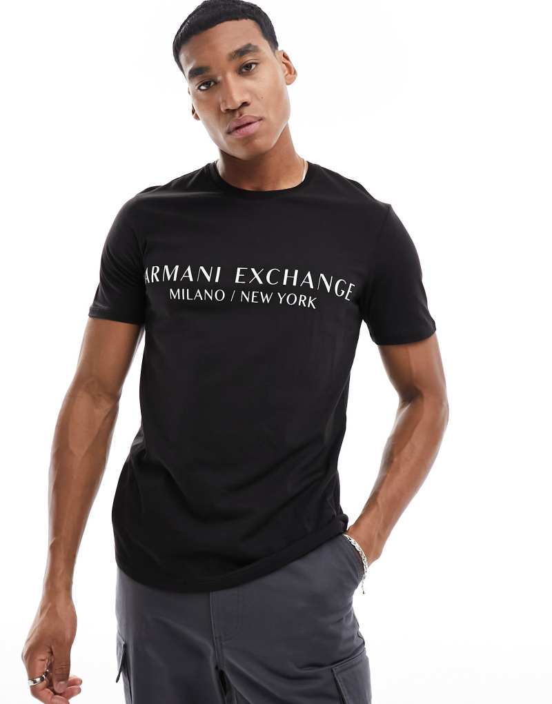 Мужская Футболка AX ARMANI EXCHANGE с линейным логотипом черного цвета AX ARMANI EXCHANGE