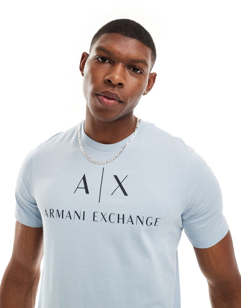 Голубая узкая футболка с логотипом на груди Armani Exchange AX ARMANI EXCHANGE