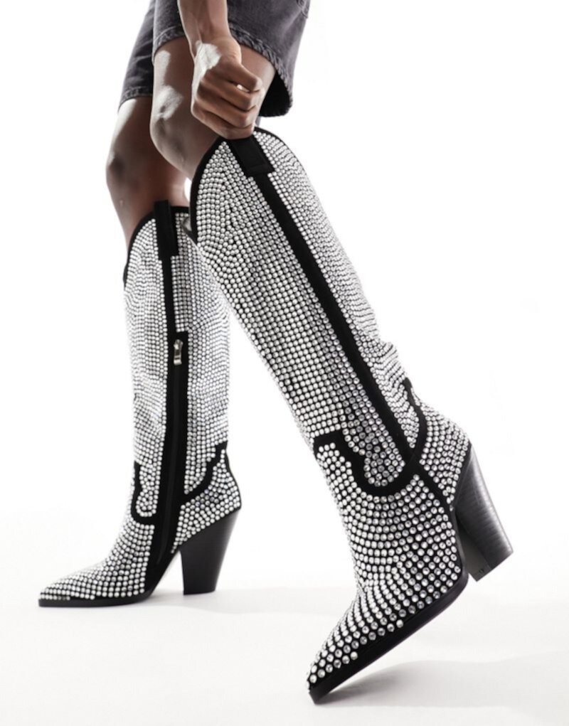 Azalea Wang Серебристые ботинки в стиле вестерн с декором Perimeter AZALEA WANG