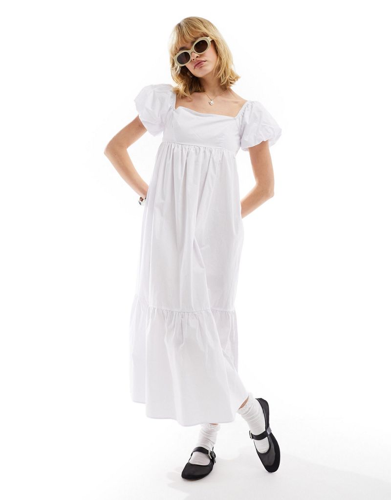 Гламурное белое платье миди с квадратным вырезом GLAMOROUS