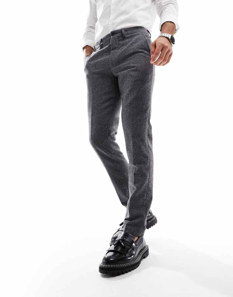 Серые брюки Jack & Jones Premium slim fit с карманами и поясом Jack & Jones