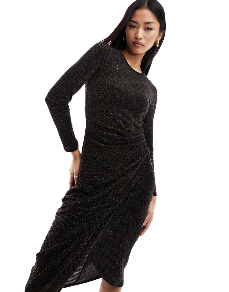 Черное платье миди со сборками и блестками New Look New Look