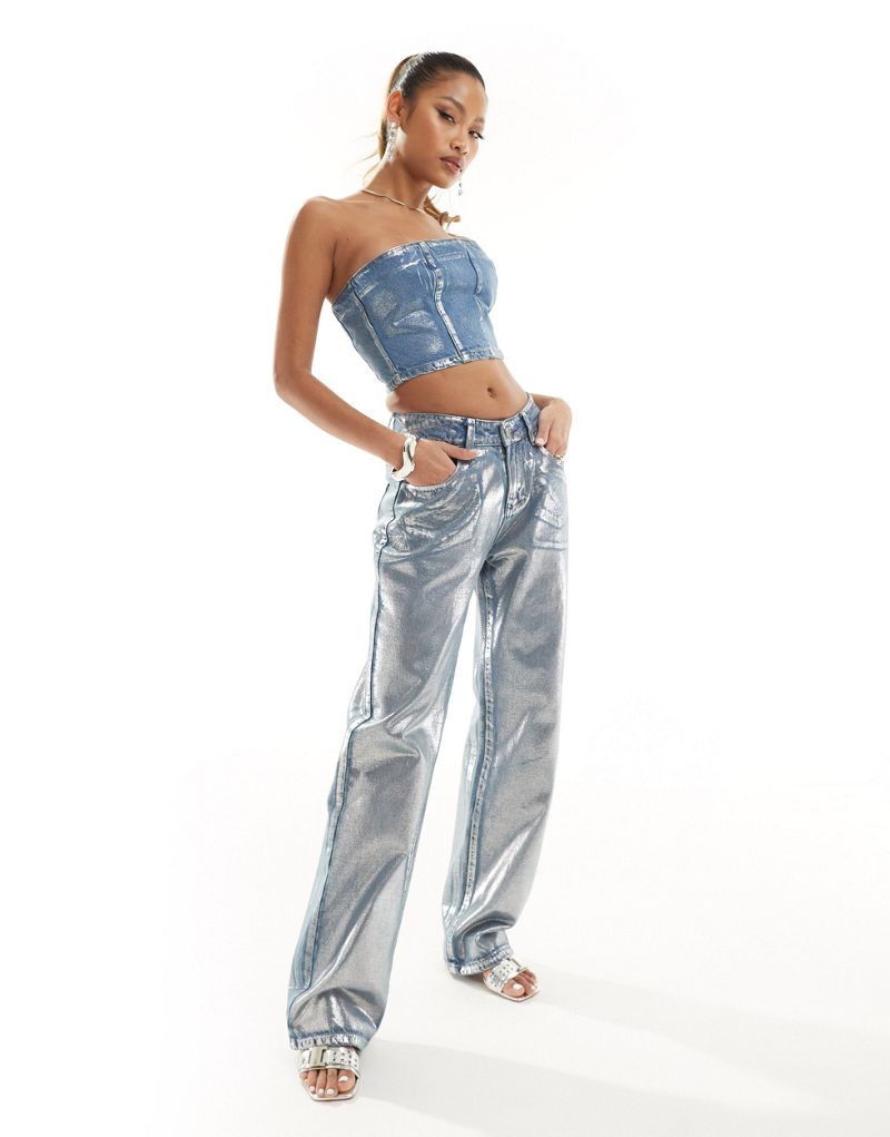 Синие прямые джинсы Simmi из металлизированного денима — часть комплекта Simmi Clothing