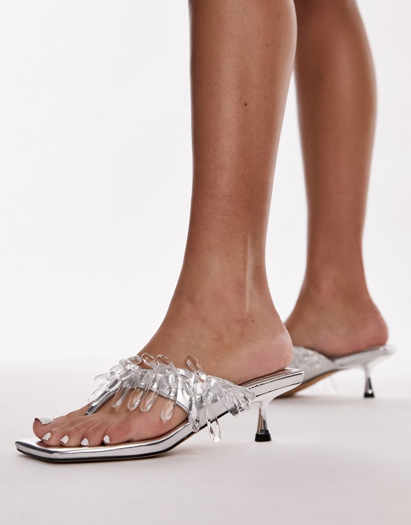 Серебристые босоножки на каблуке с бусинами Topshop Idris TOPSHOP