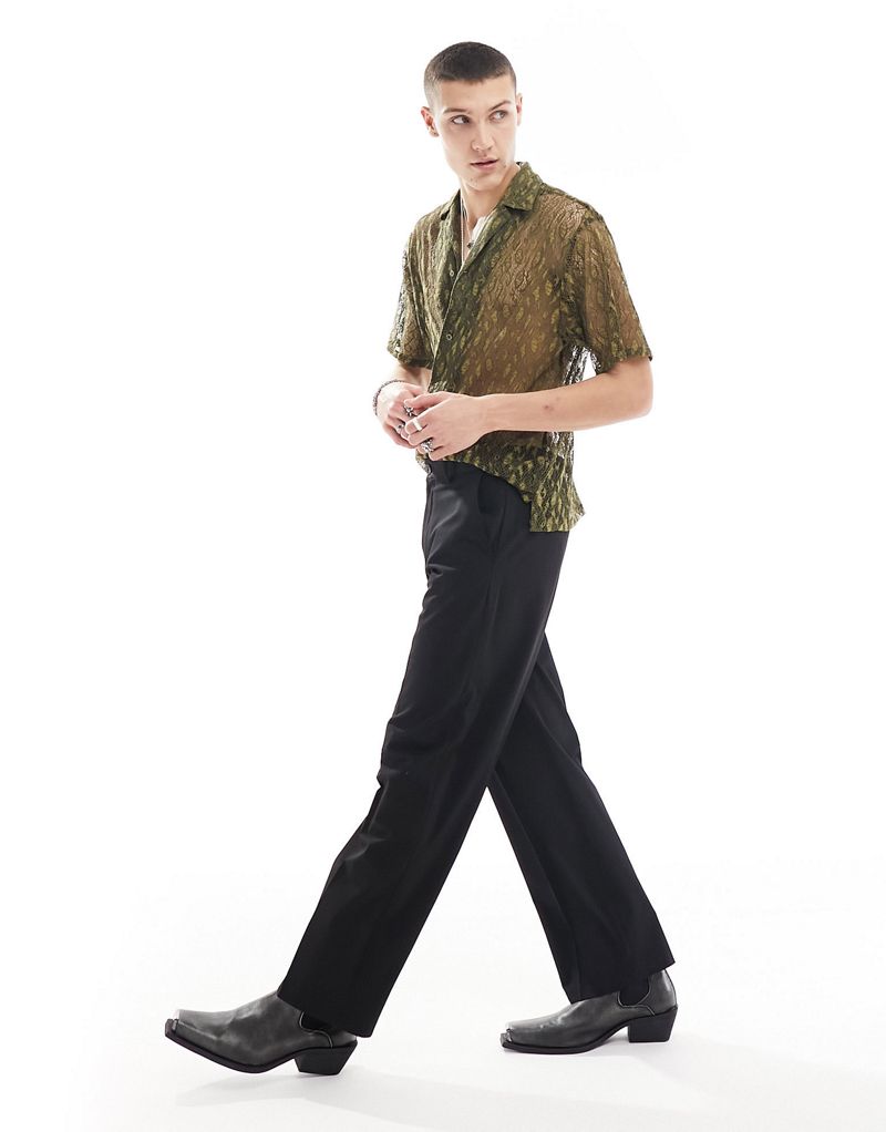 Рубашка цвета хаки с кружевным коротким рукавом и воротником-стойкой Twisted Tailor Twisted Tailor