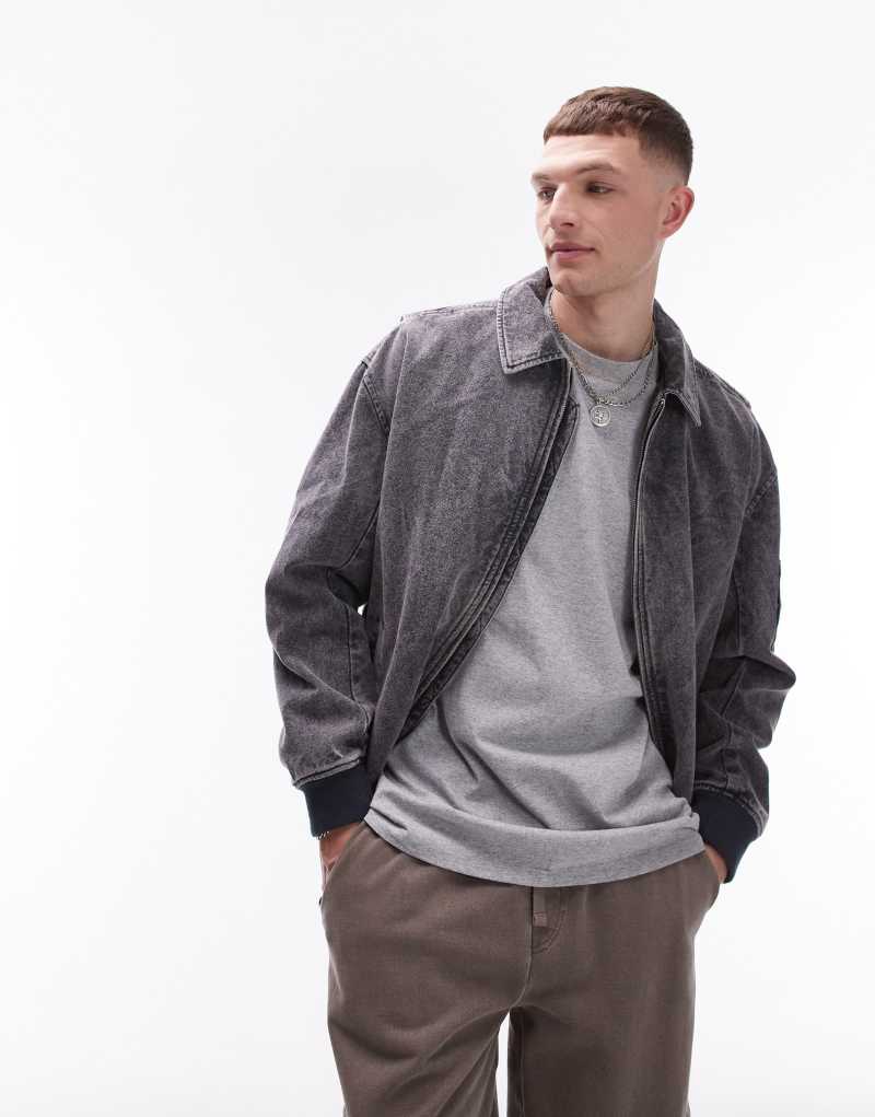 Мужская Куртка TOPMAN washed canvas twill bomber jacket in black TOPMAN