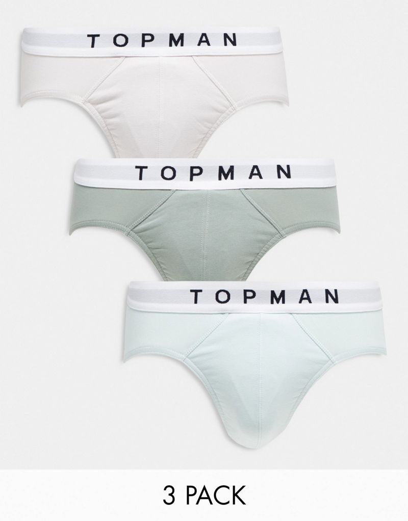 Мужские Трусы Topman Комплект из трех штук серого, синего и шалфейного цветов с белыми поясами TOPMAN