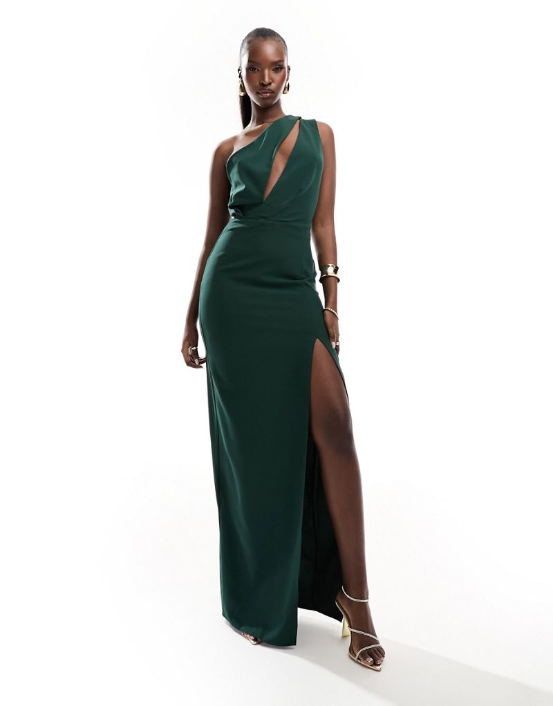 Эксклюзивное платье макси зеленого цвета с вырезом на одно плечо Vesper Vesper