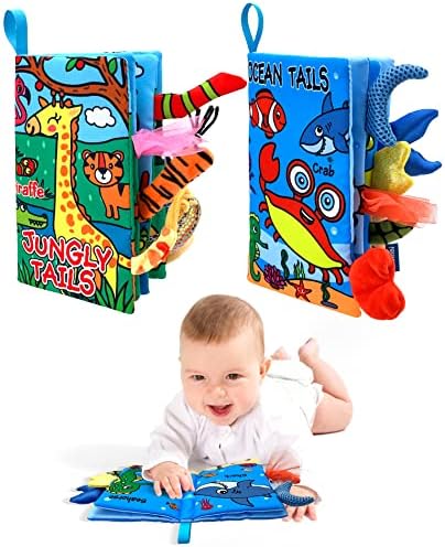 Baby Cloth Books 2PCS High Contrast Sensory Crinkle Books for Babies Tummy Time Early Learning Infant Toys for 0-18 Months WESOTE