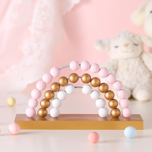 Cute Pink Rainbow Girls Room Decoration 8.66 x 5 Inch Boho Standability Pastel Kids Nursery Playroom Kids Bedroom Decor Bookshelf Wooden Rainbow Decor (Pink) Arrowbash