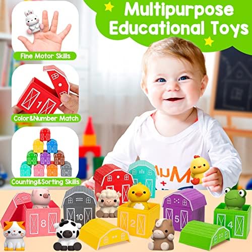 Learning Toys for 1,2,3 Year Old, 20 Pcs Safari Animals Toy, Counting Skill, Color Matching, Fine Motor Game, Christmas Birthday Easter Educational Gift for Baby Toddler Boys Girls Age 12-18 Months KMUYSL