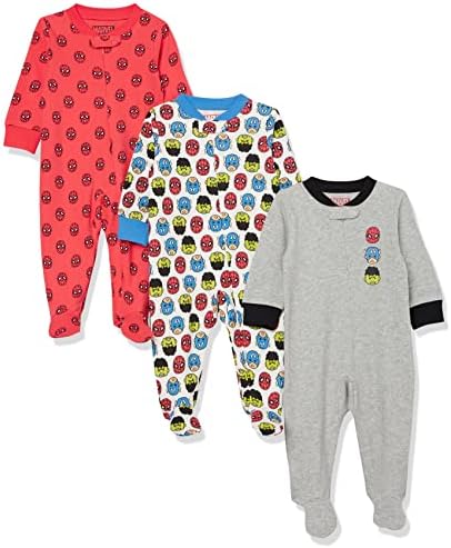 Amazon Essentials Disney | Marvel | Star Wars Unisex Babies' Cotton Footed Sleep and Play-Discontinued Colors, Multipacks Amazon Essentials