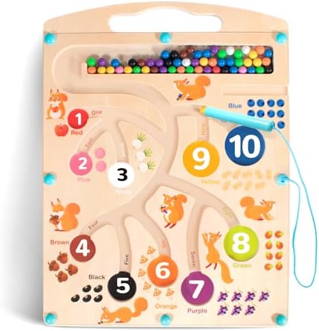Magnetic Color and Number Maze - Wooden Learning Educational Counting Matching Puzzle Board, Fine Motor Skills Montessori Toys & Activity Board for Boys Girls 3+ Year Old HapKid