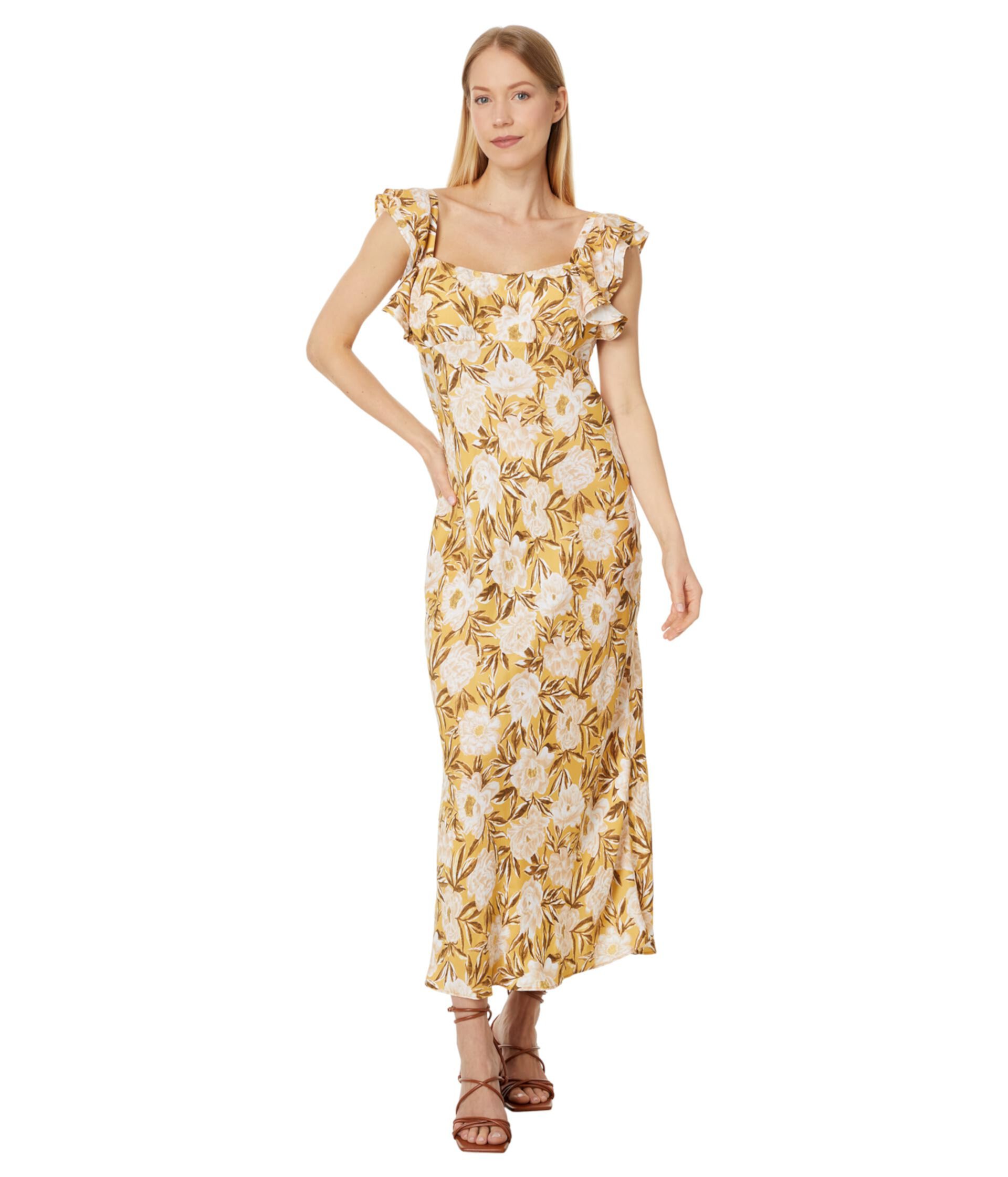 Flutter-Sleeve Slip Maxi Dress in Floral Cupro-Blend Madewell