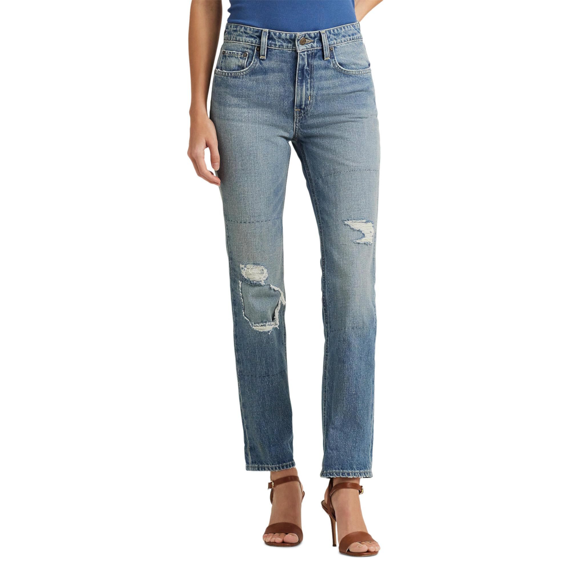 Distressed High-Rise Straight Ankle Jeans in Cassis Wash LAUREN Ralph Lauren