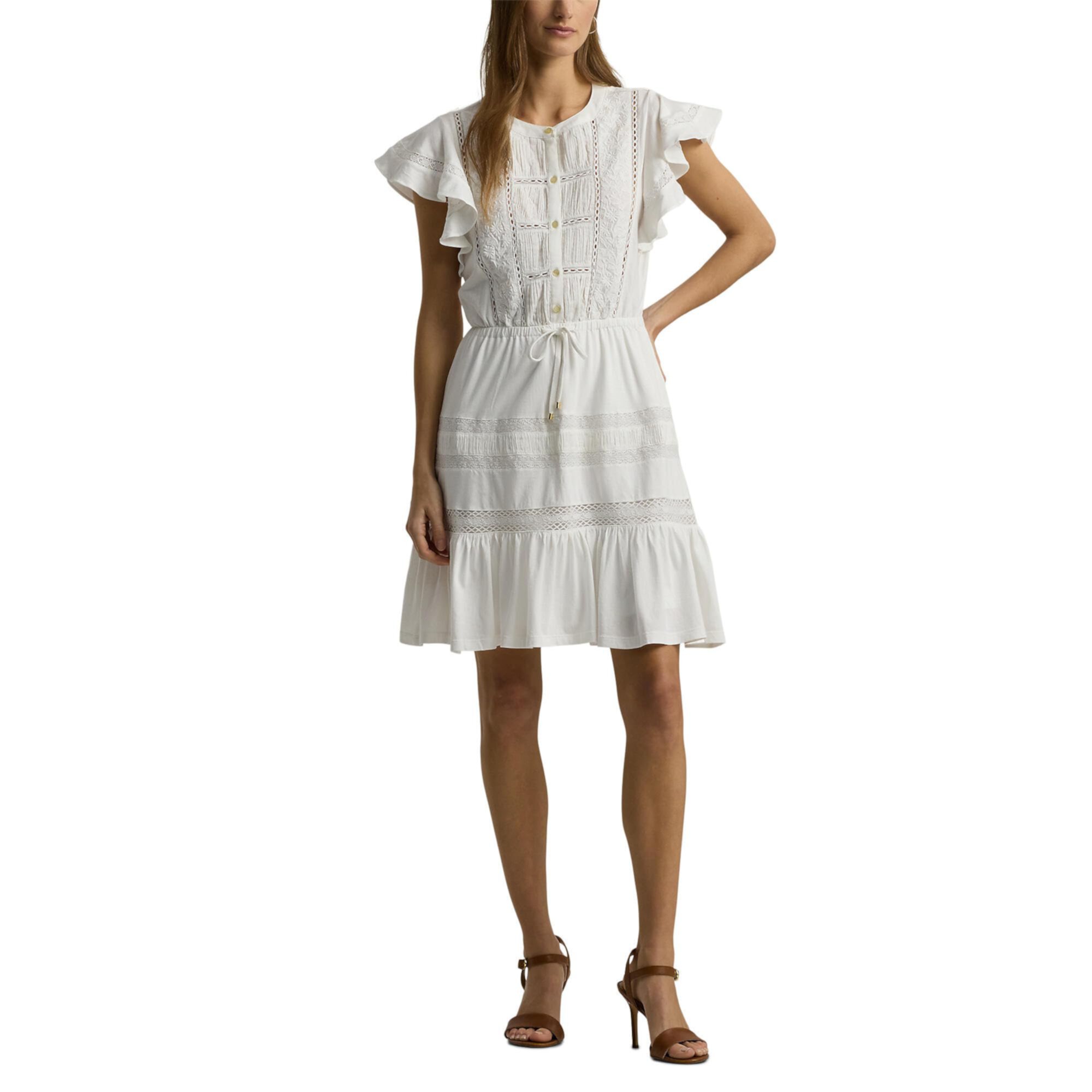 Lace-Trim Jersey Flutter-Sleeve Dress LAUREN Ralph Lauren