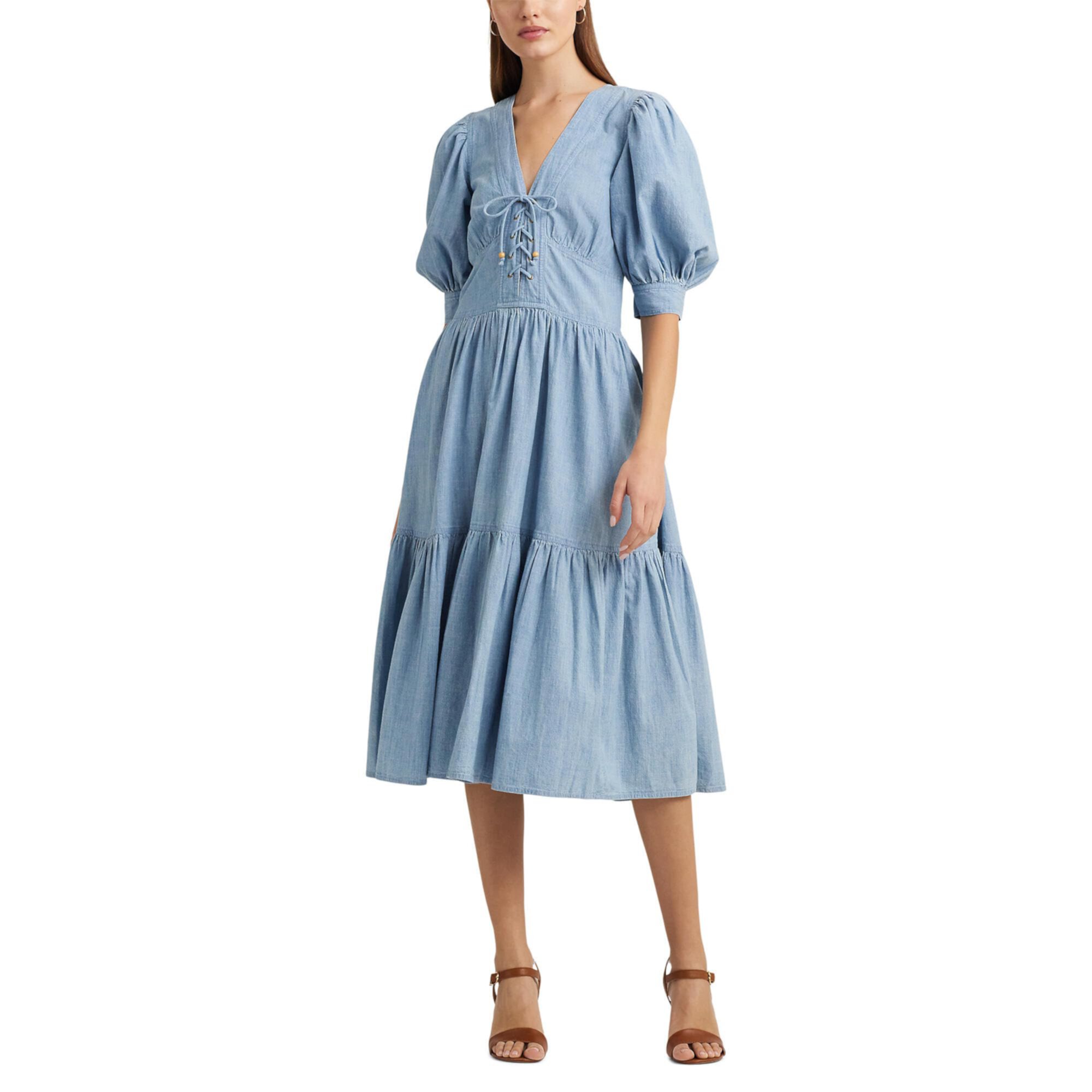 Chambray Puff-Sleeve Dress LAUREN Ralph Lauren