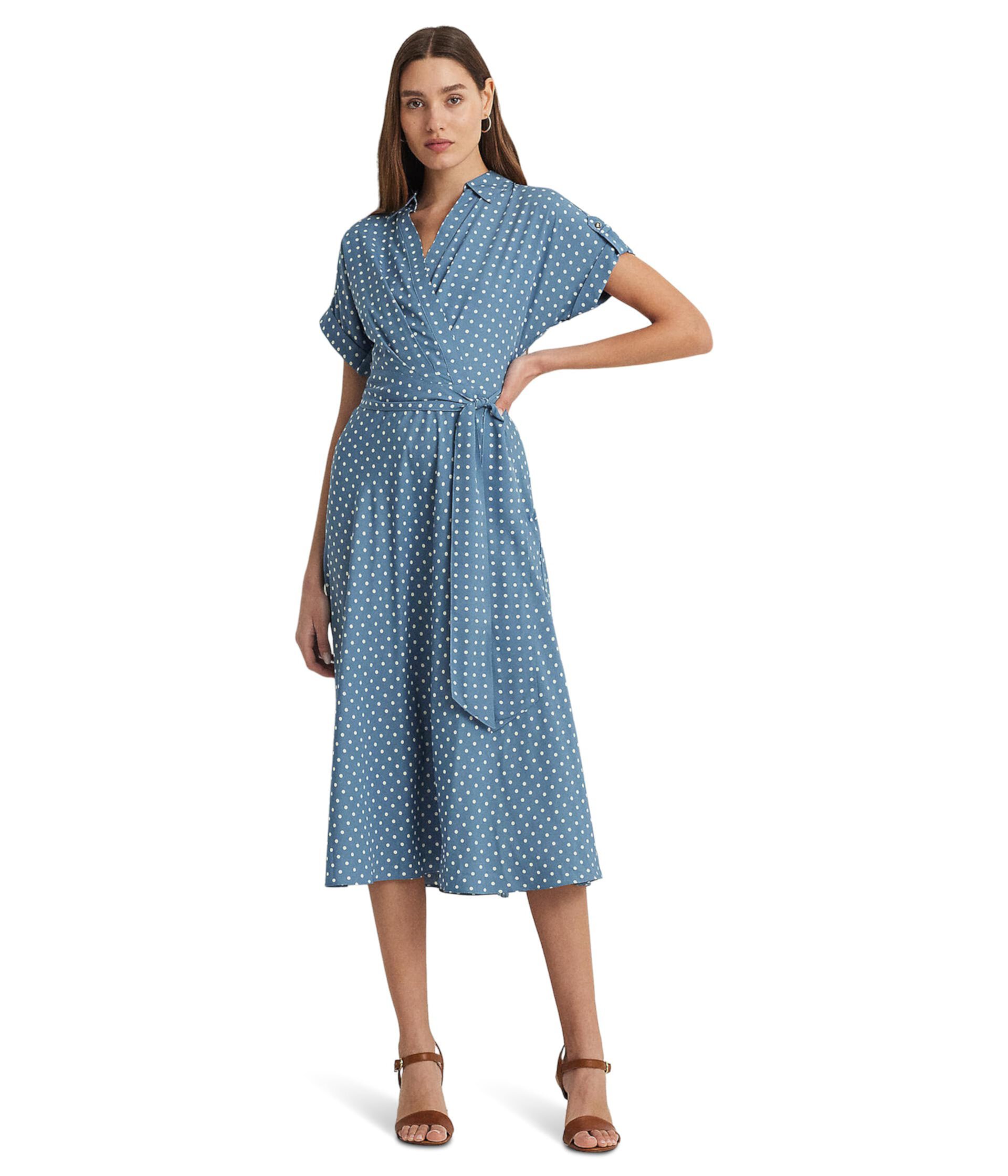 Polka-Dot Belted Crepe Dress LAUREN Ralph Lauren