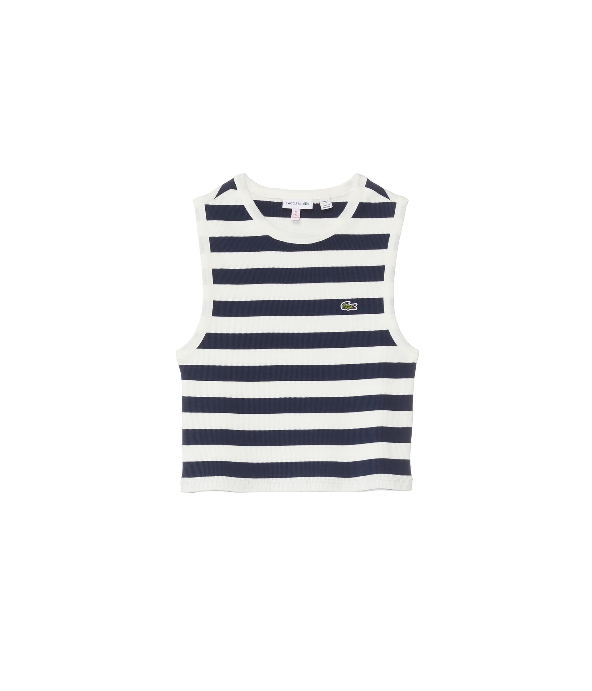 Sleeveless Crew Neck Ribbed Striped Cropped Tank Top (Big Kid) Lacoste Kids