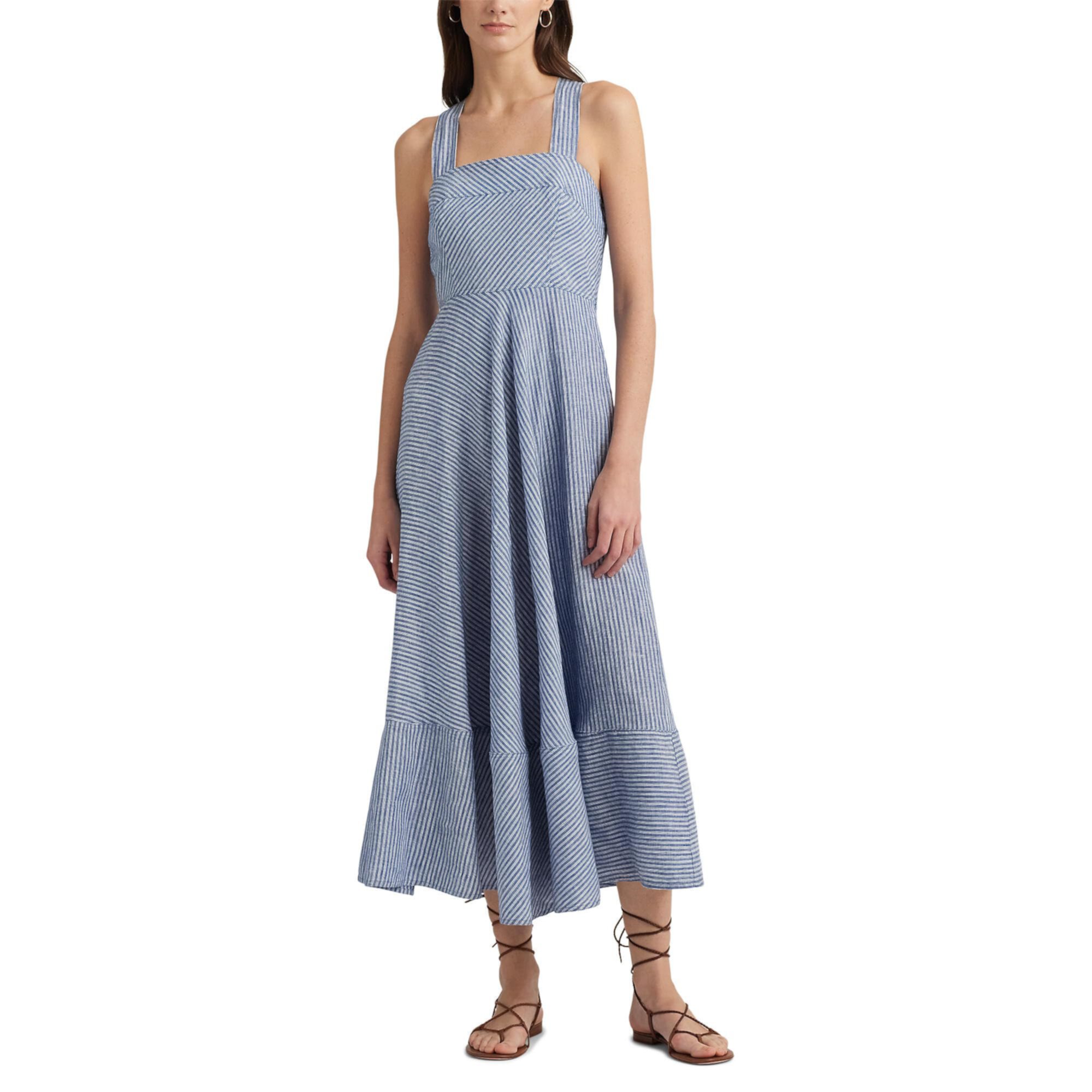 Pinstripe Linen Sleeveless Dress LAUREN Ralph Lauren