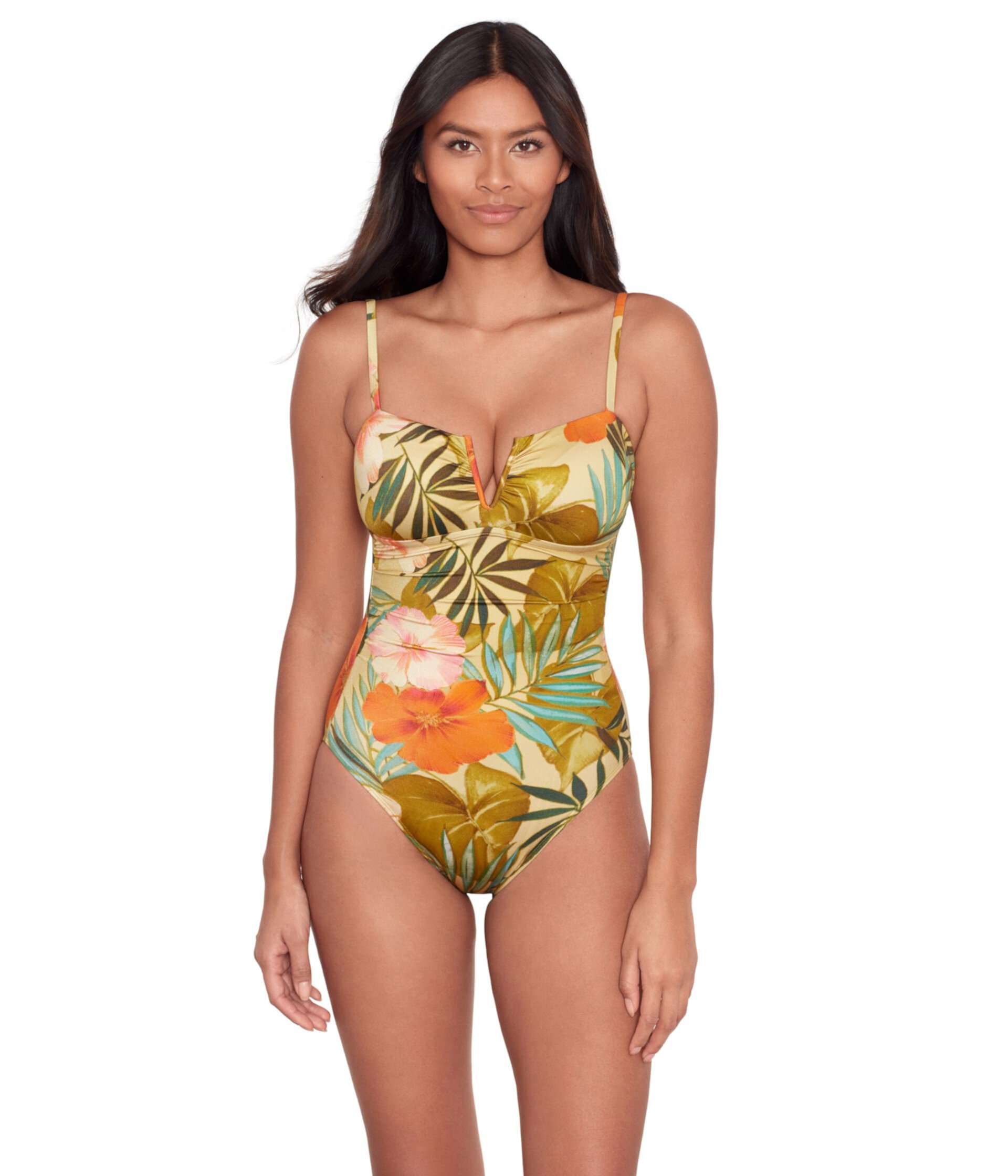 Island Tropical V Wire Over the Shoulder One Piece LAUREN Ralph Lauren