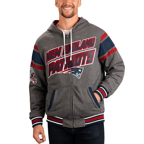 Мужская Повседневная куртка G-III Sports by Carl Banks Navy/Gray New England Patriots Extreme Full Back Reversible Hoodie Full-Zip Jacket In The Style