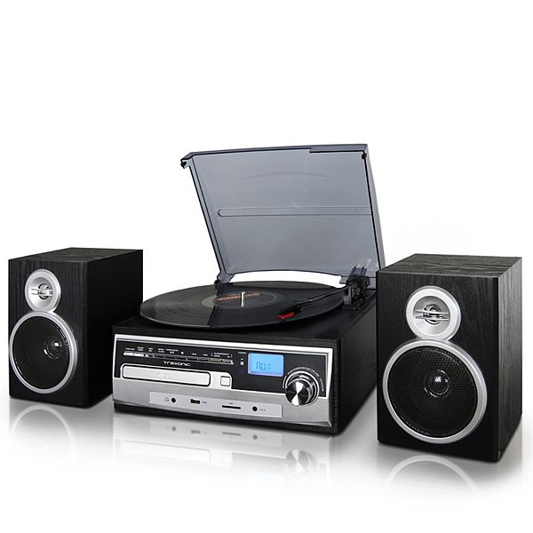 Trexonic 3-Speed Vinyl Turntable, CD Player, & Bluetooth Home Stereo System Trexonic