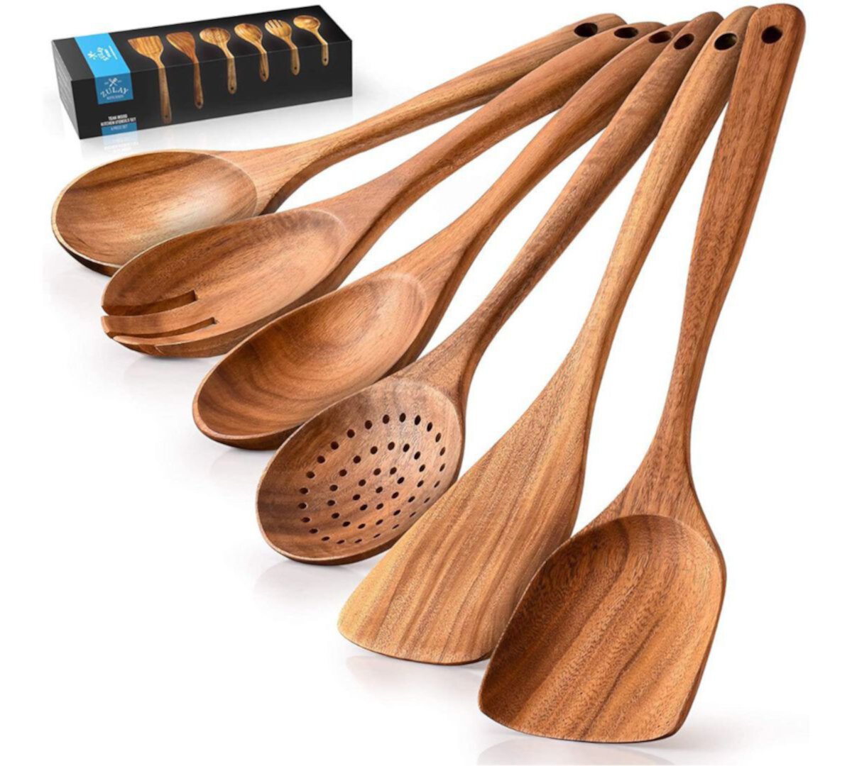 Teak Wooden Cooking Spoons (6 Pc Set) Zulay