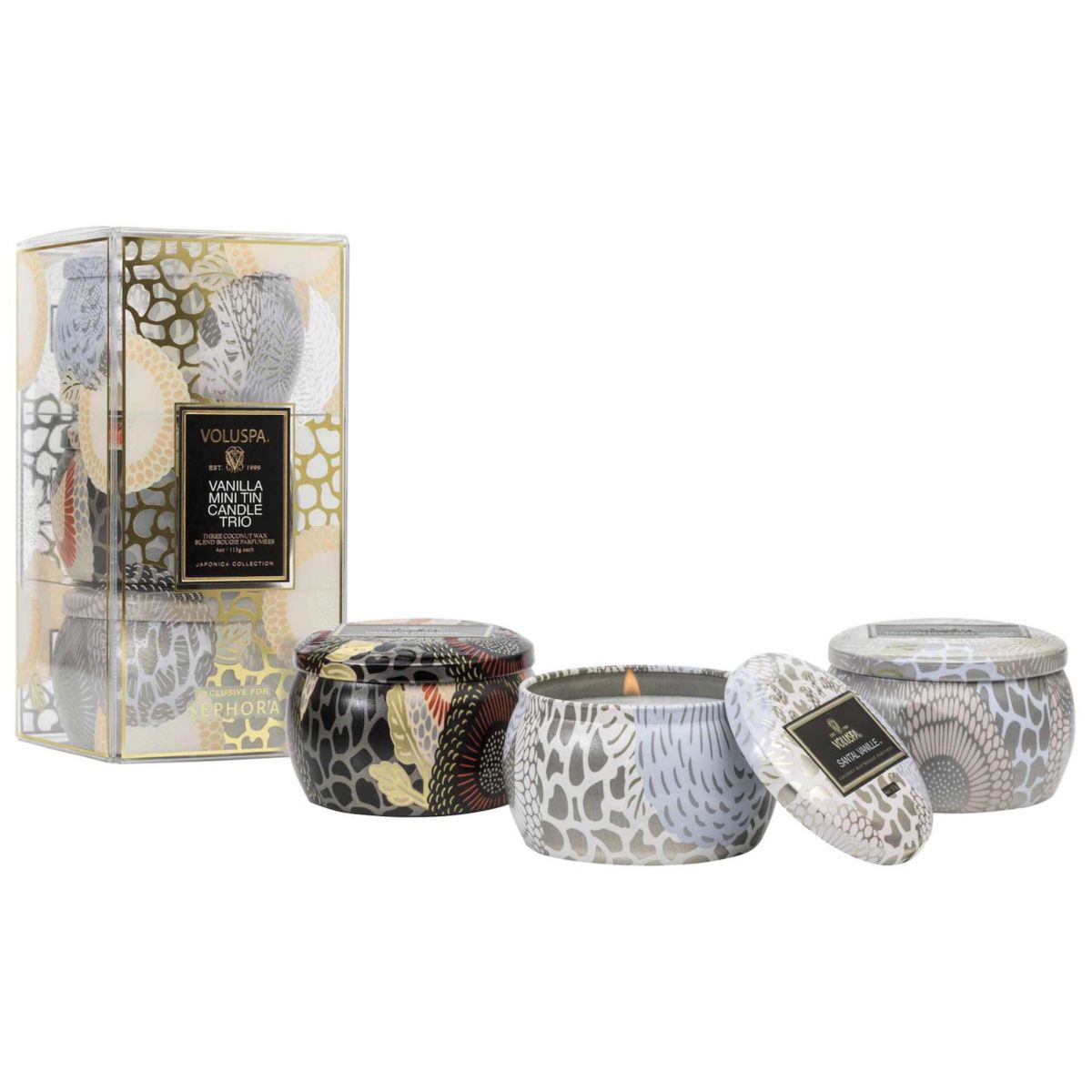 Voluspa Vanilla Mini Tin Candle Trio Gift Set VOLUSPA