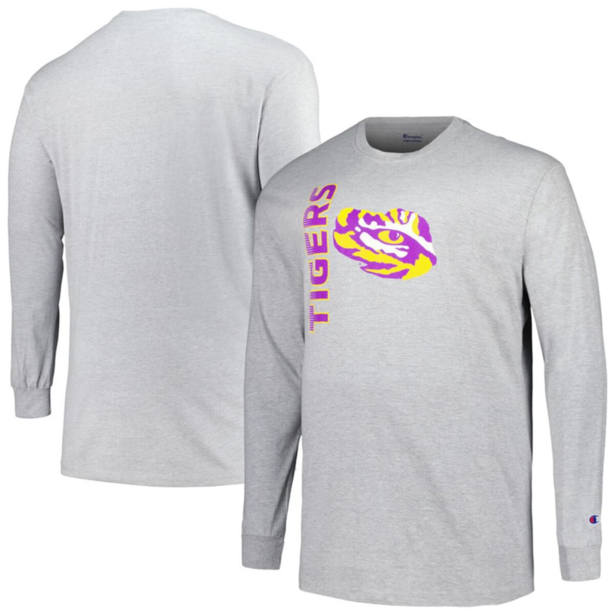 Men's Champion Heather Gray LSU Tigers Big & Tall Mascot Long Sleeve T-Shirt Champion