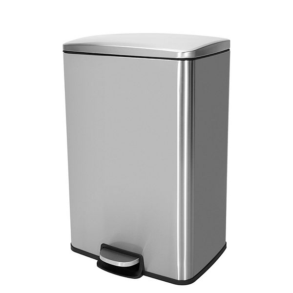 13 Gal./50 Liter Rectangular Stainless Steel Step-on Trash Can for Kitchen Mega Casa