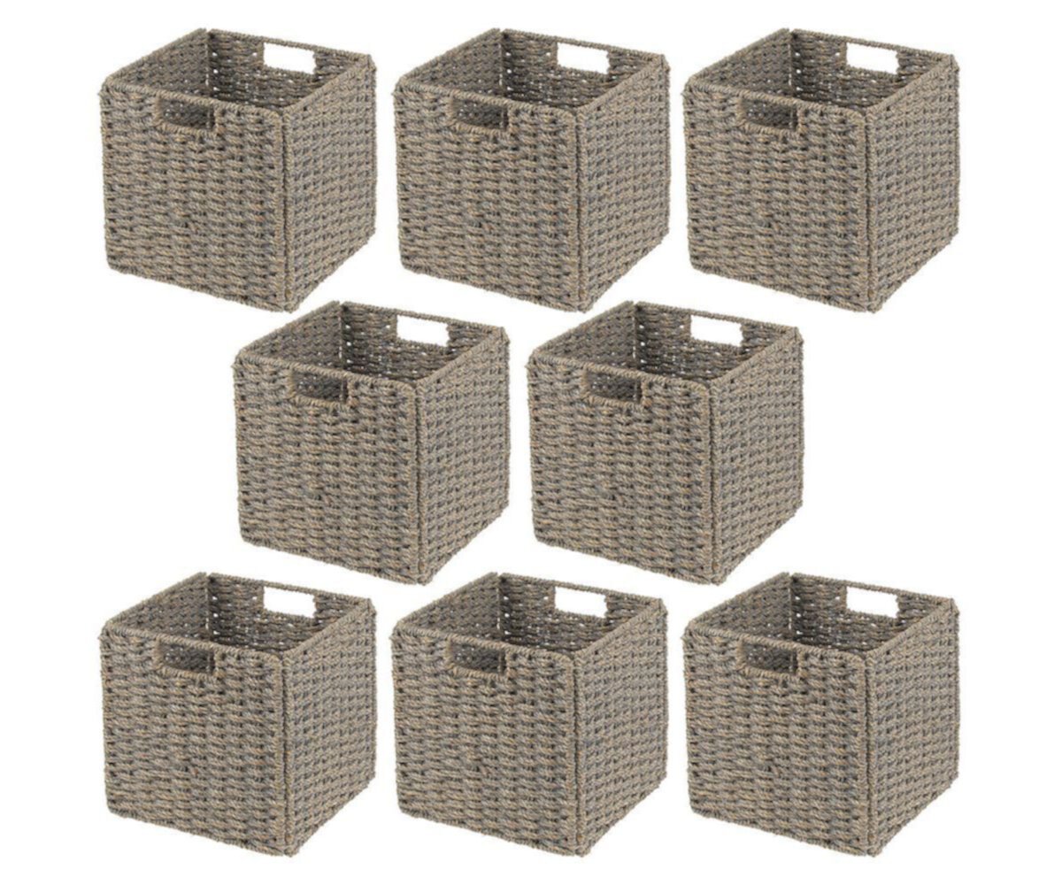 mDesign Seagrass Woven Cube Bin Basket Organizer, Handles, 4 Pack MDesign
