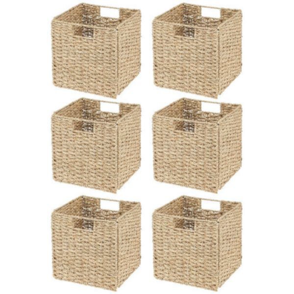 mDesign Seagrass Woven Cube Bin Basket Organizer, Handles, 4 Pack MDesign