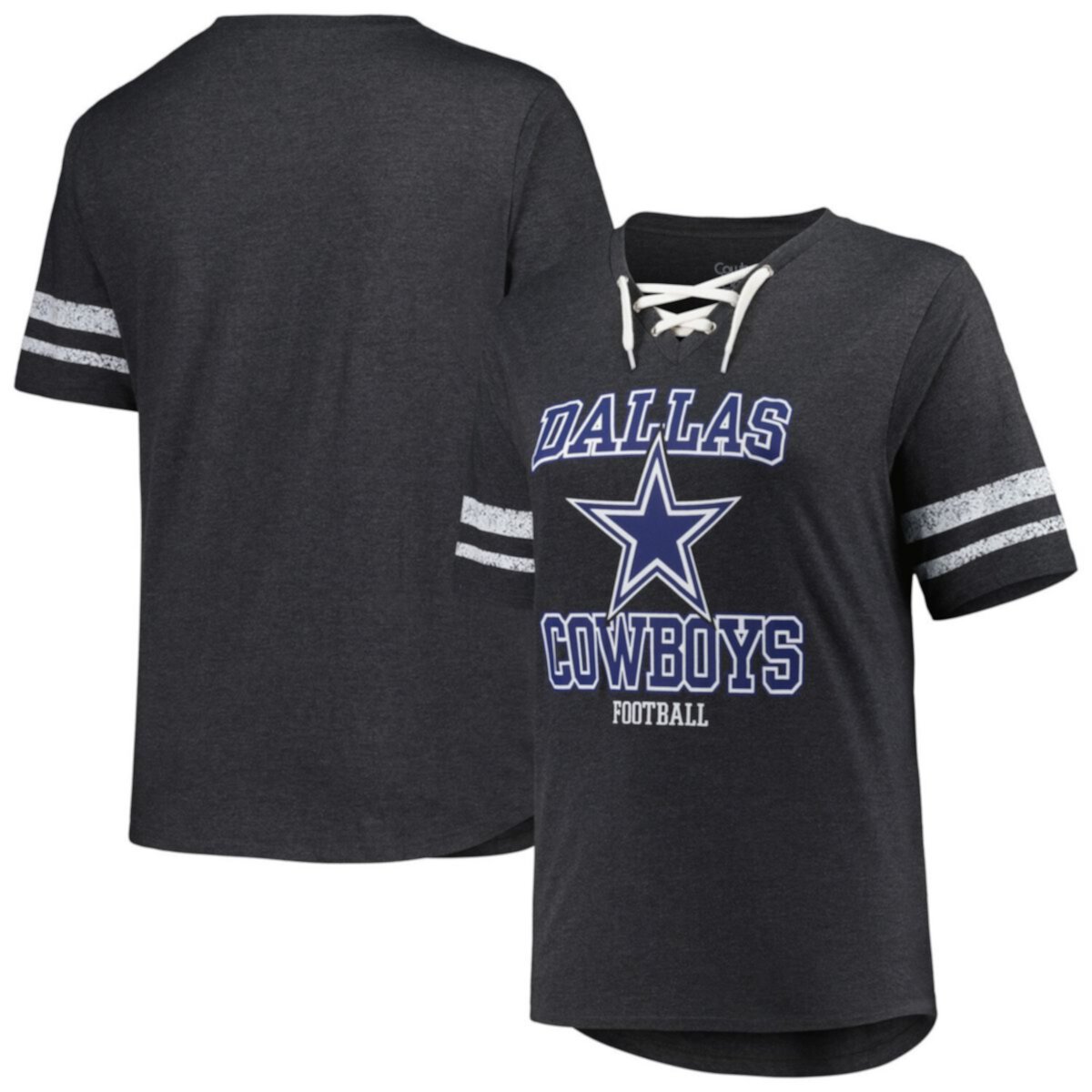 Women's Fanatics Branded Heather Charcoal Dallas Cowboys Plus Size Lace-Up V-Neck T-Shirt Fanatics