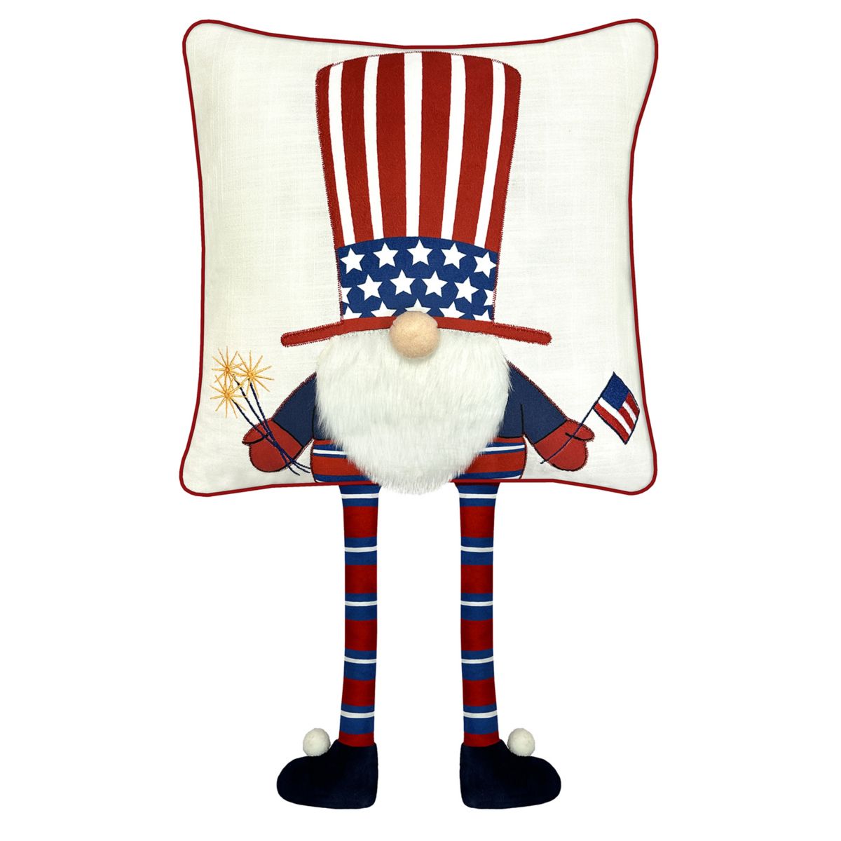 Americana White 3-D Patriotic Gnome Pillow Americana