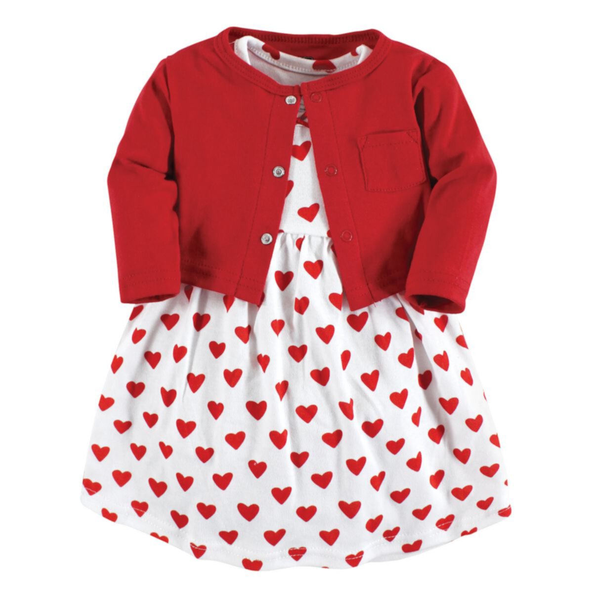 Детские комплекты одежды Hudson Baby Для девочек - Платье и кардиган из хлопка, Красные сердца Hudson Baby