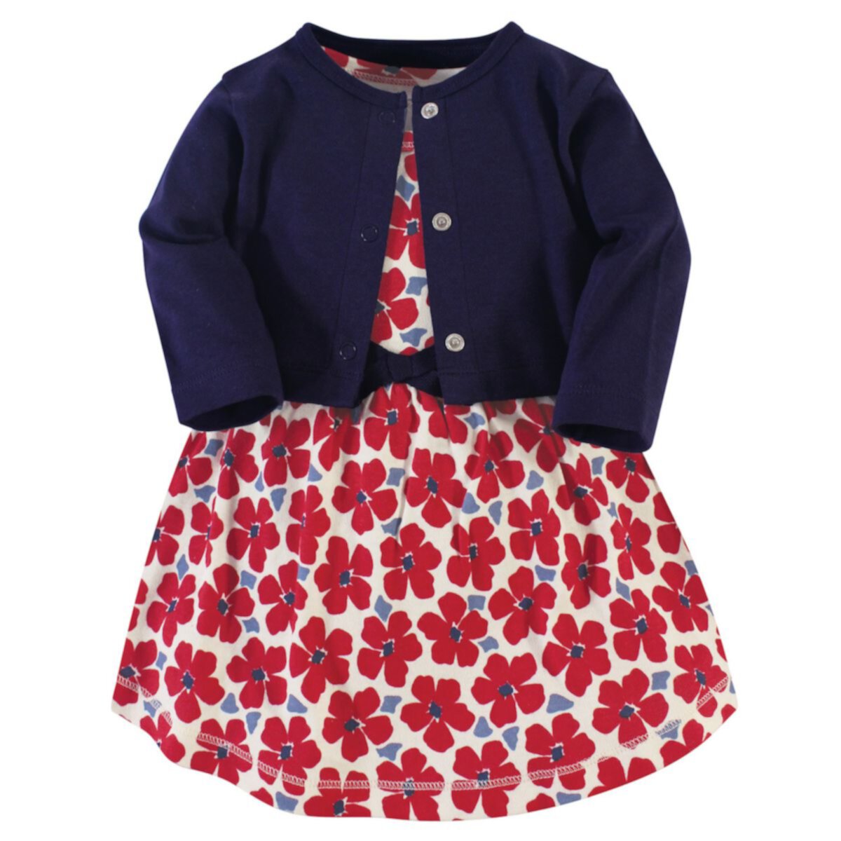 Touched by Nature Baby and Toddler Girl Organic Cotton Dress and Cardigan 2pc Set, Red Flowers Touched by Nature