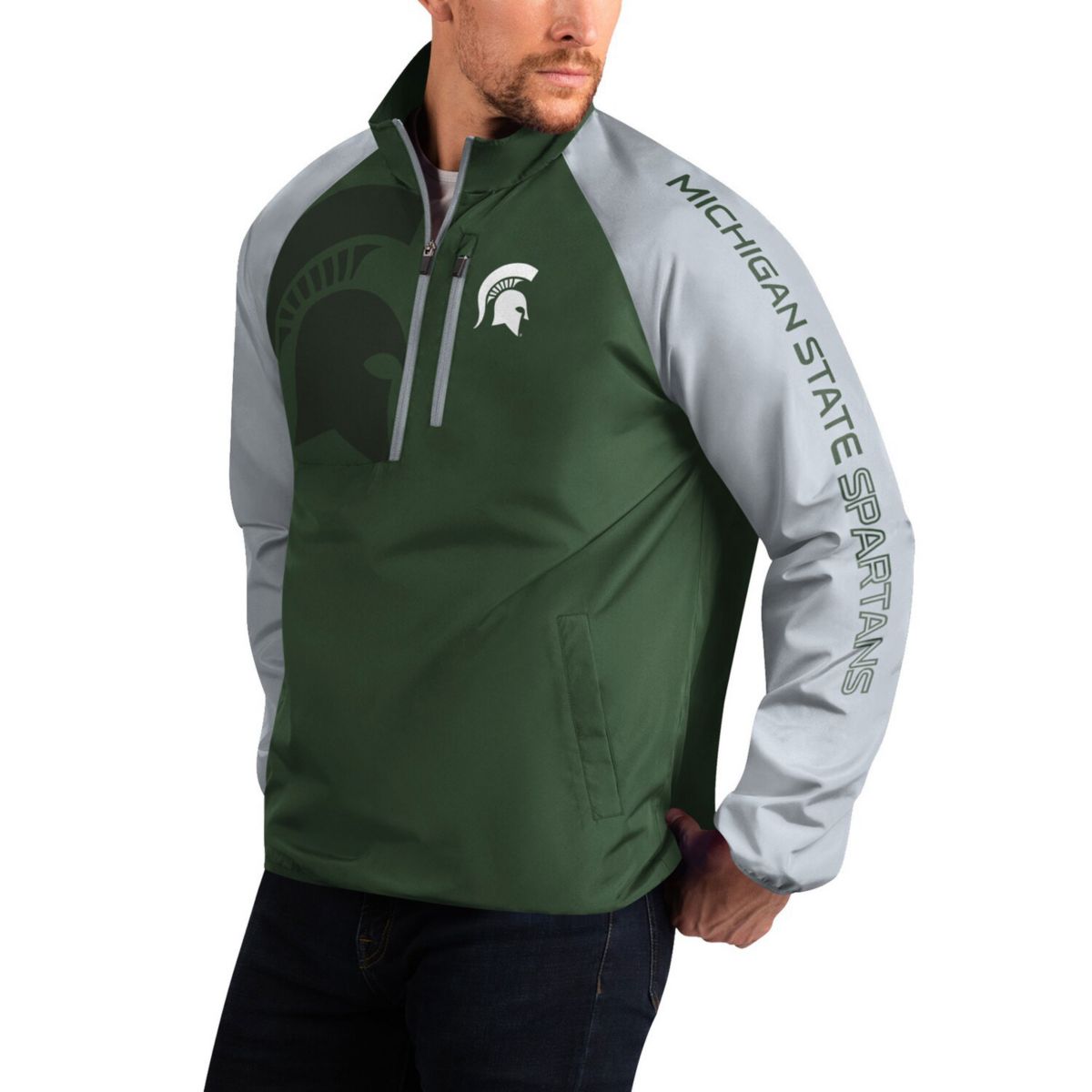 Мужская Повседневная куртка G-III Sports by Carl Banks Зеленая Michigan State Spartans Point Guard Raglan на молнии In The Style