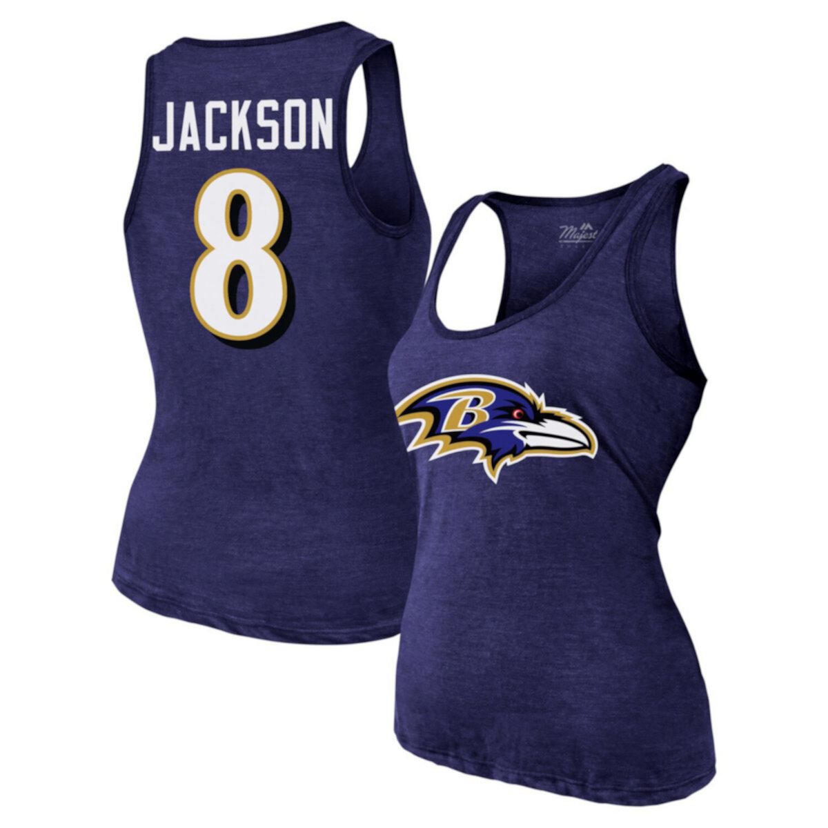 Women's Majestic Threads Lamar Jackson Purple Baltimore Ravens Name & Number Tri-Blend Tank Top Majestic Threads