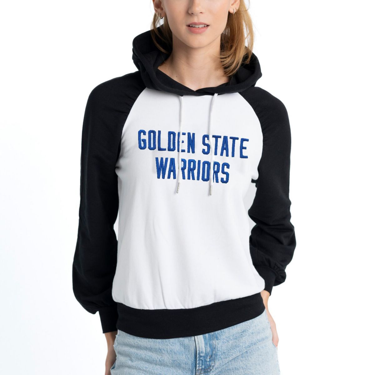 Women's Lusso White Golden State Warriors Marlowe Tri-Blend Raglan Pullover Hoodie Lusso