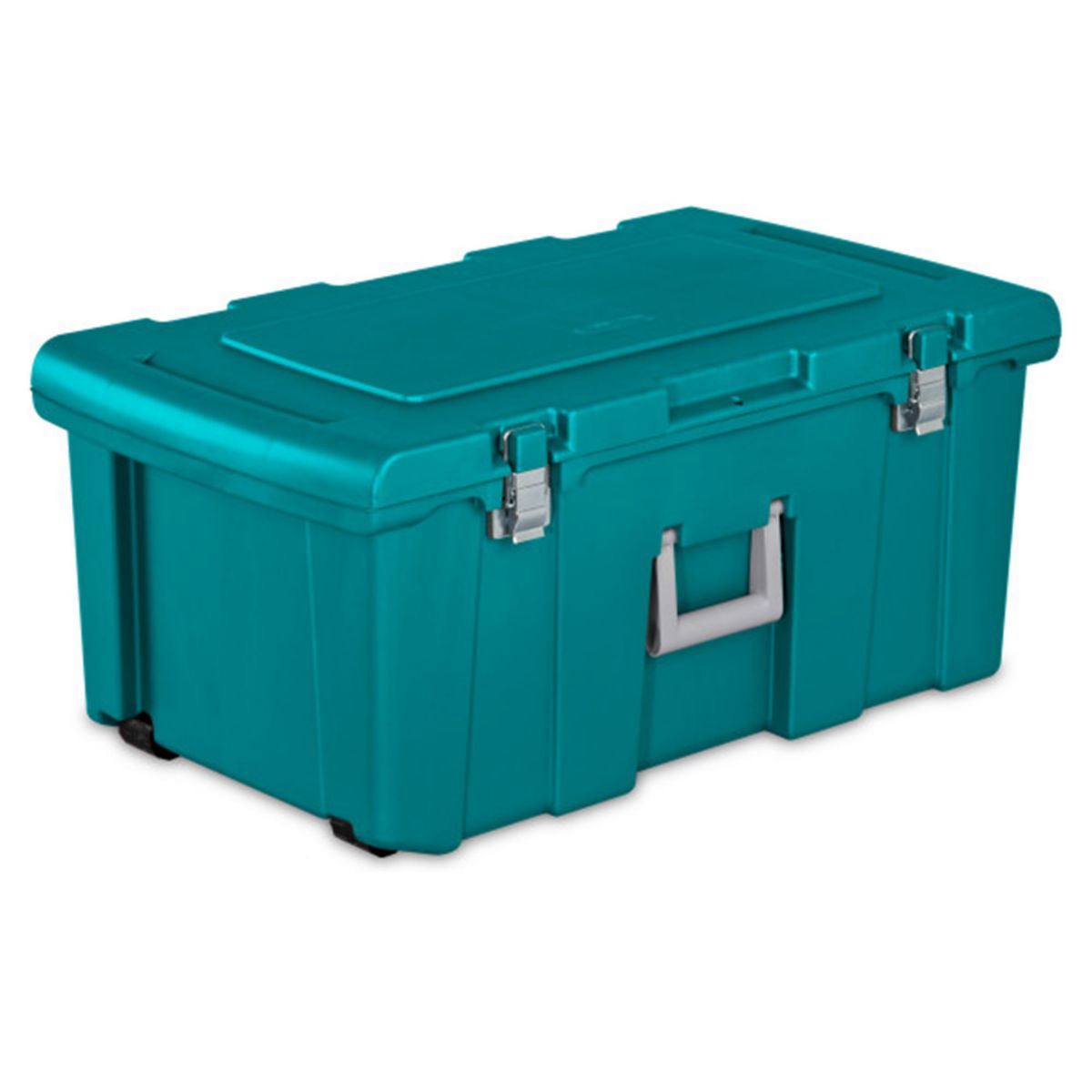 Sterilite 16 Gallon Lockable Footlocker Toolbox Container Box with Wheels, Teal Sterilite