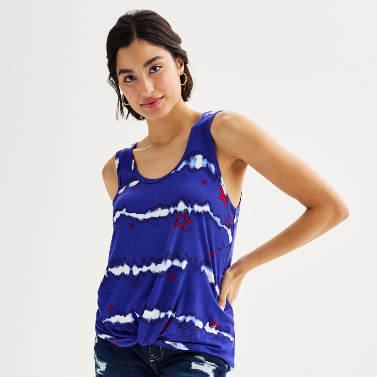 Juniors' Freshman 1996 Americana Tie Dye Twist Front Tank Top Freshman 1996