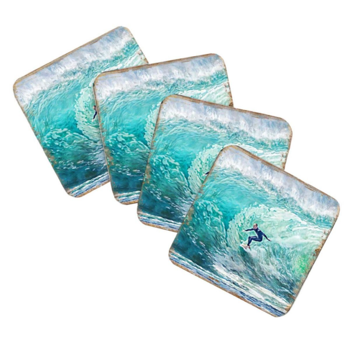 Surfer Coastal Wooden Cork Coasters Gift Set of 4 by Nature Wonders Nature Wonders