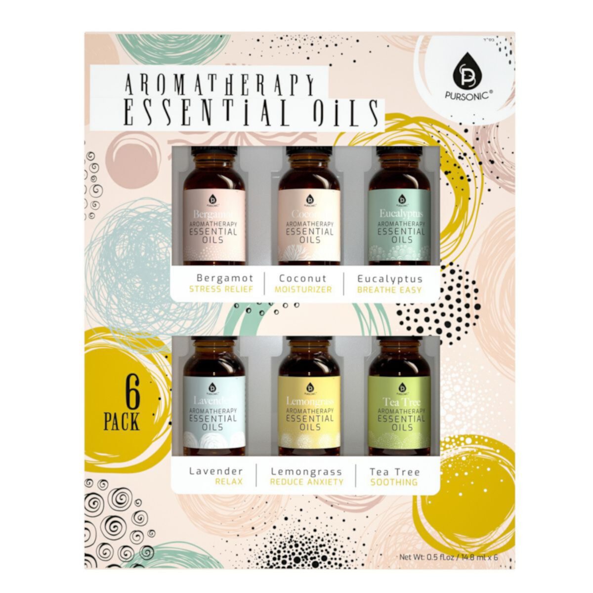 Pursonic Essential Aromatherapy Oils - 6 Pack Gift Set Pursonic