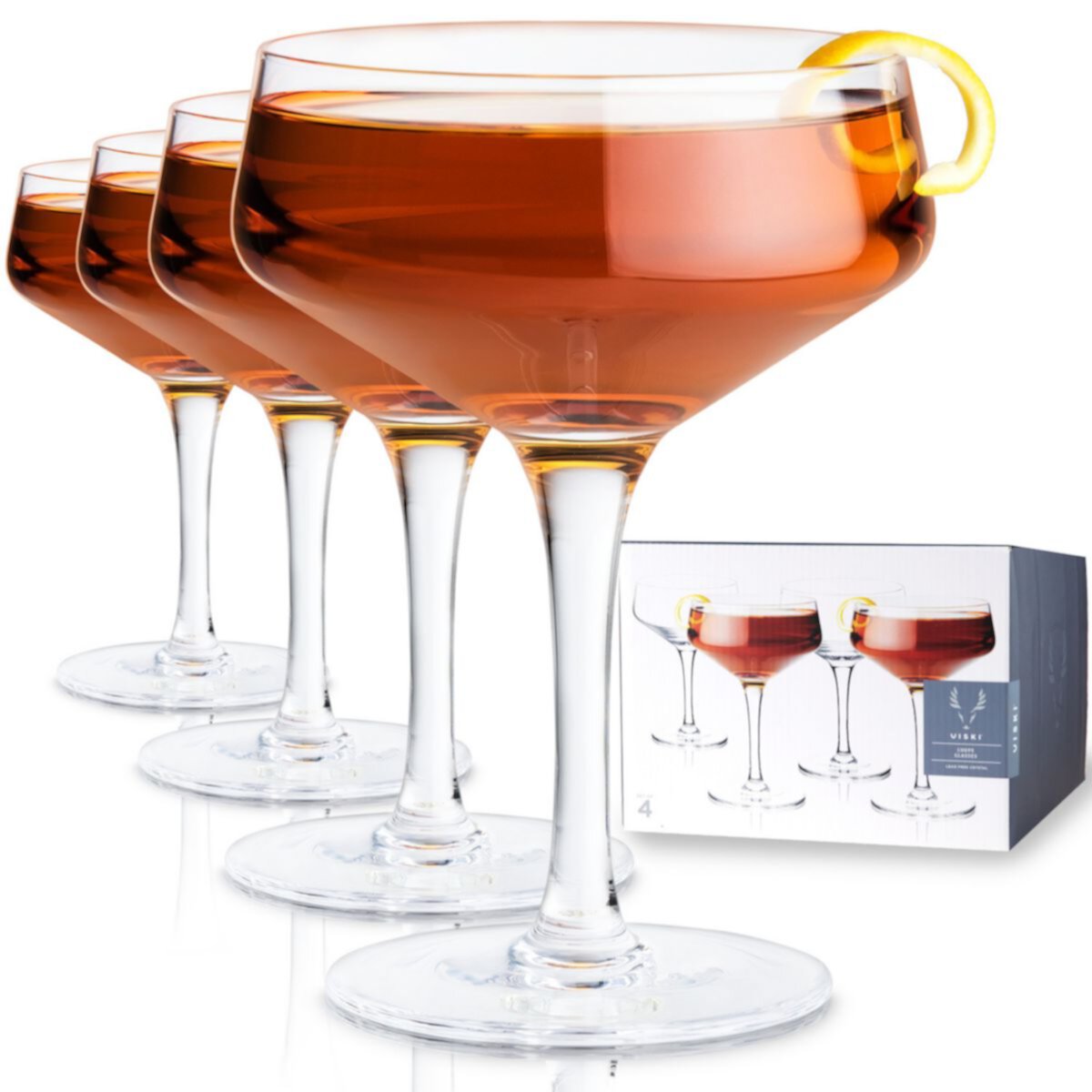 Angled Crystal Coupe Glasses (Set of 4) by Viski Viski