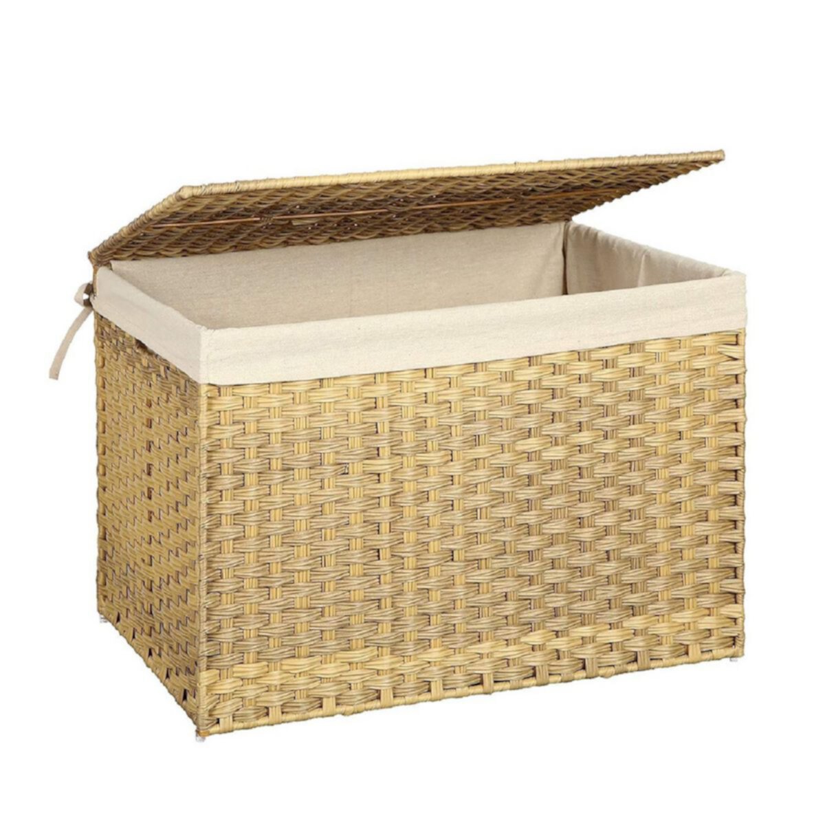 Storage Box With Cotton Liner, Rattan-style Storage Basket, Storage Trunk With Lid And Handles Slickblue